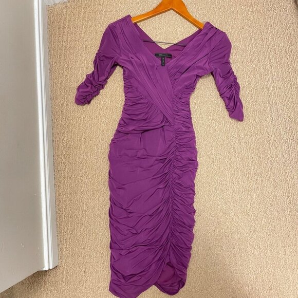 BCBGMaxAzria Evert Ruched V-Neck Dress Purple – XS - Picture 5 of 16